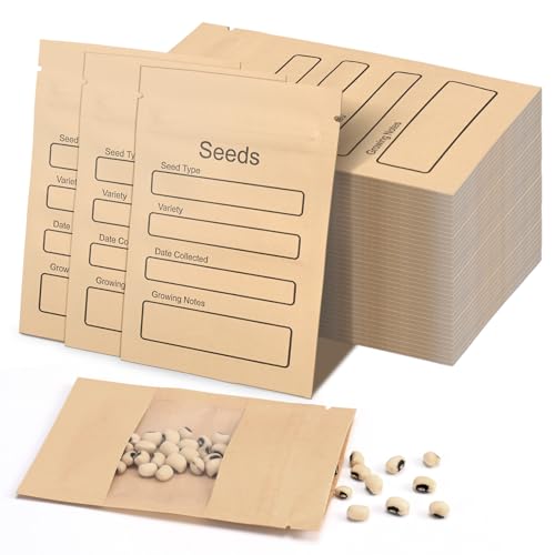 100 Pack Small Resealable Seed Envelopes Brown Kraft Paper
