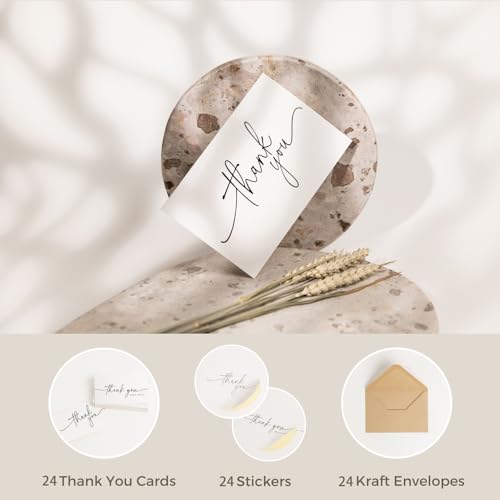 24 Pack Thank You Cards with Kraft Envelopes