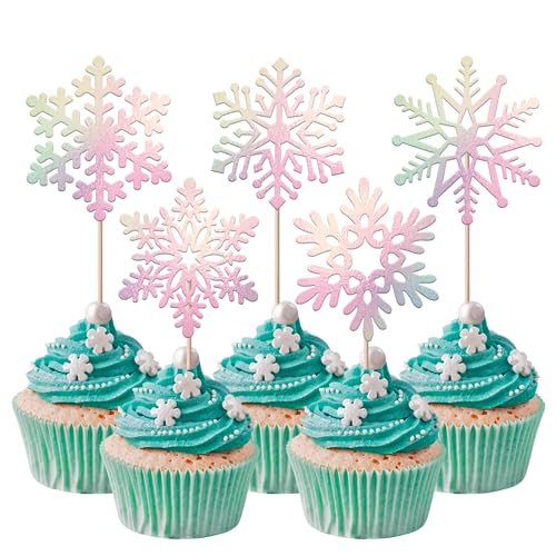 30 Pack Snowflake Cupcake Toppers for Winter Events