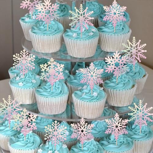 30 Pack Snowflake Cupcake Toppers for Winter Events