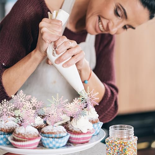 30 Pack Snowflake Cupcake Toppers for Winter Events