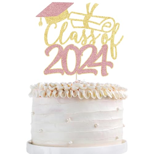 2024 Graduation Cake Topper Set, Gold Glitter