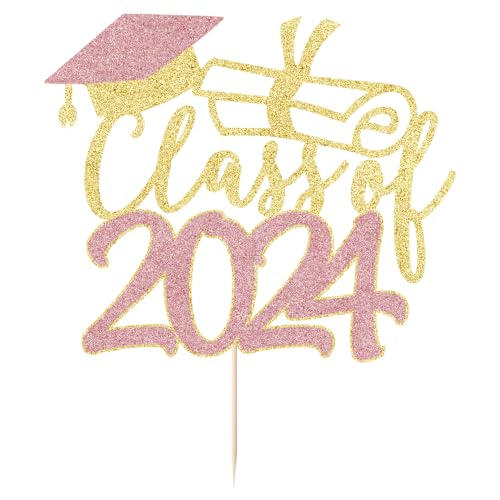 2024 Graduation Cake Topper Set, Gold Glitter
