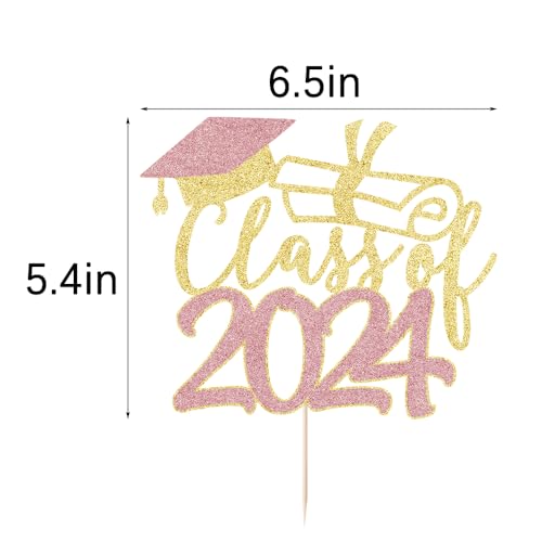 2024 Graduation Cake Topper Set, Gold Glitter