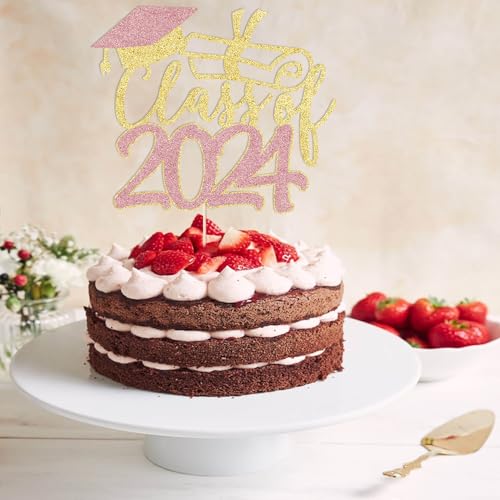 2024 Graduation Cake Topper Set, Gold Glitter