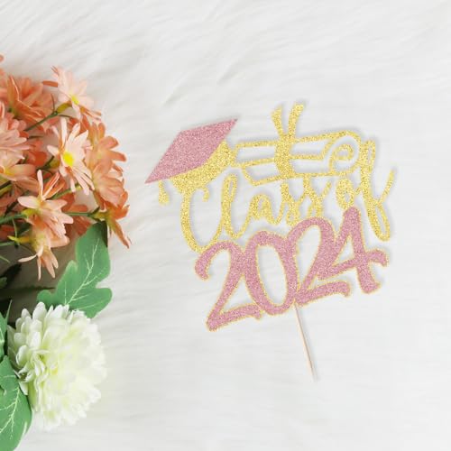 2024 Graduation Cake Topper Set, Gold Glitter