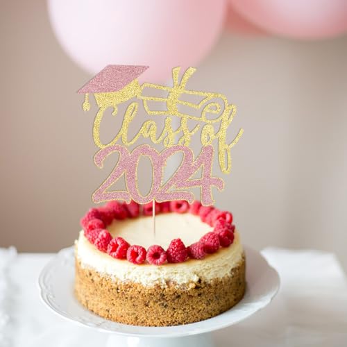 2024 Graduation Cake Topper Set, Gold Glitter