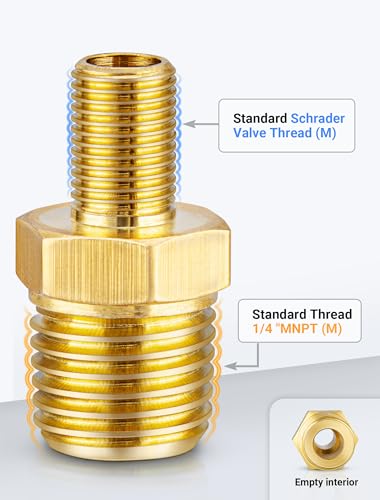 Brass Air Inflator Adapter, 1/4" NPT to Schrader Valve