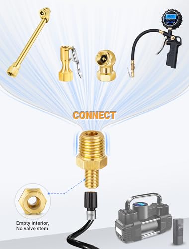 Brass Air Inflator Adapter, 1/4" NPT to Schrader Valve