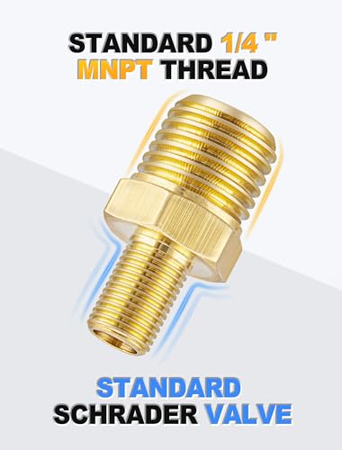 Brass Air Inflator Adapter, 1/4" NPT to Schrader Valve