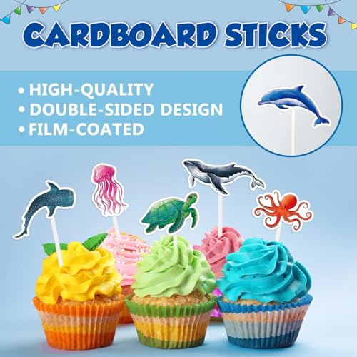 Ocean Theme Cupcake Toppers - 32 Pcs Sea Animals