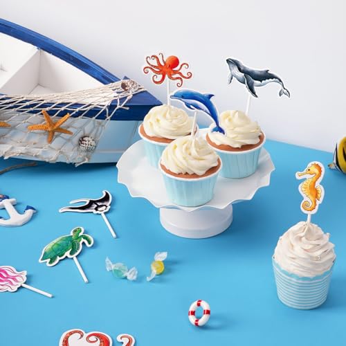 Ocean Theme Cupcake Toppers - 32 Pcs Sea Animals