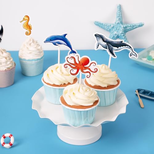 Ocean Theme Cupcake Toppers - 32 Pcs Sea Animals