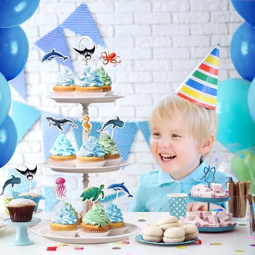 Ocean Theme Cupcake Toppers - 32 Pcs Sea Animals