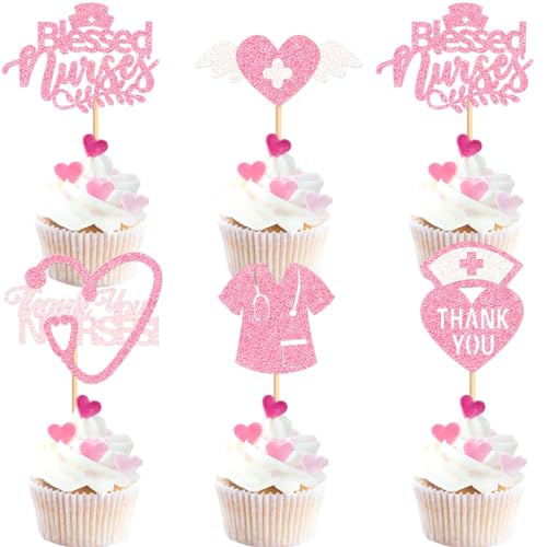 Keaziu 35 Pack Nurse Cupcake Toppers Best Nurse Ever Happy Nurses Day Cupcake Picks Nurse Themed Graduation Birthday Nursing Themed Party Decorations Supplies Pink 2