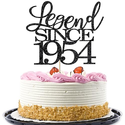 Migeaks legend since 1954 cake topper 70th birthday happy birthday cake topper men and women cheer 70 years old handmade black glitter cake decoration
