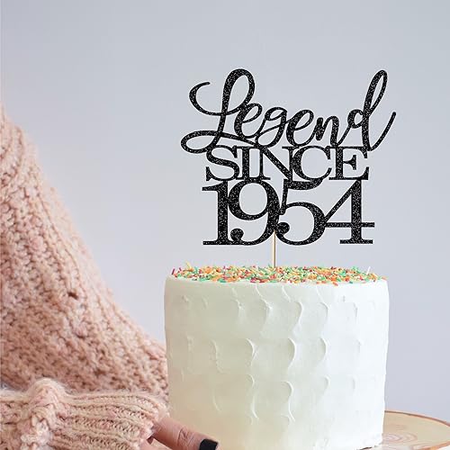 Migeaks legend since 1954 cake topper 70th birthday happy birthday cake topper men and women cheer 70 years old handmade black glitter cake decoration