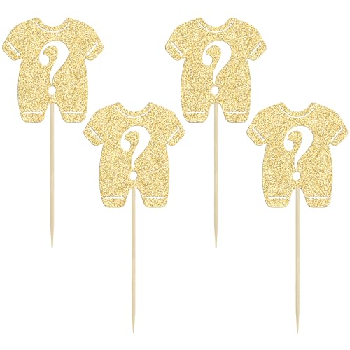 Gyufise 24Pcs Gender Reveal Cupcake Toppers Boy or Girl Cake Toppers Pink or Blue Bow Tie Cupcake Picks for Baby Shower Gender Reveal Theme Party Cake Decorations Gold Glitter