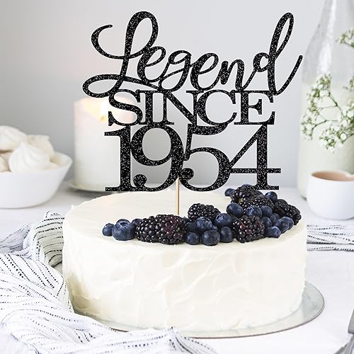Migeaks legend since 1954 cake topper 70th birthday happy birthday cake topper men and women cheer 70 years old handmade black glitter cake decoration