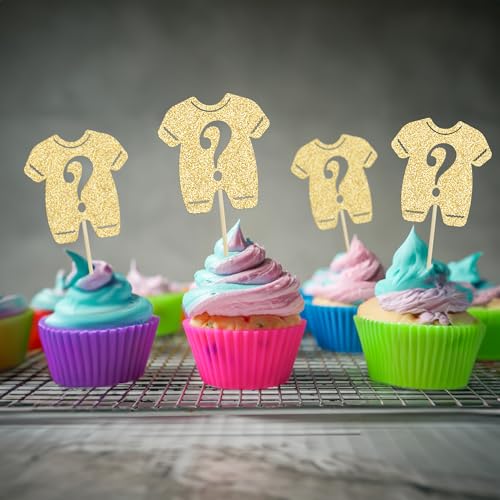 Gyufise 24Pcs Gender Reveal Cupcake Toppers Boy or Girl Cake Toppers Pink or Blue Bow Tie Cupcake Picks for Baby Shower Gender Reveal Theme Party Cake Decorations Gold Glitter