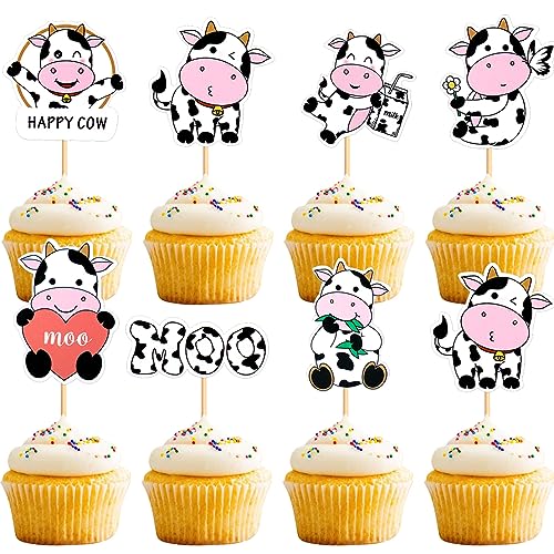 Keaziu 35 PCS Cow Cupcake Toppers Happy Cow Birthday Moo Cupcake Decorations for Cow Farm Animal Zoo Themed Kids Boy Girl Birthday Party Supplies Party Decor