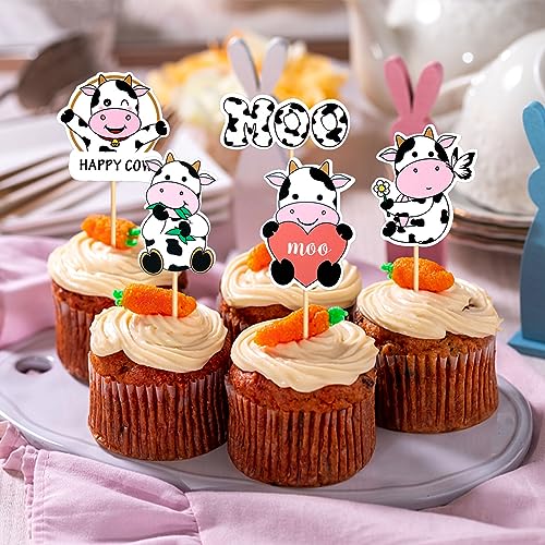Keaziu 35 PCS Cow Cupcake Toppers Happy Cow Birthday Moo Cupcake Decorations for Cow Farm Animal Zoo Themed Kids Boy Girl Birthday Party Supplies Party Decor