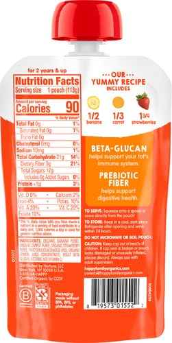 HAPPY TOT Organic Banana, Carrots, & Strawberries Immunity Baby Food, 4 OZ (Pack of 5)