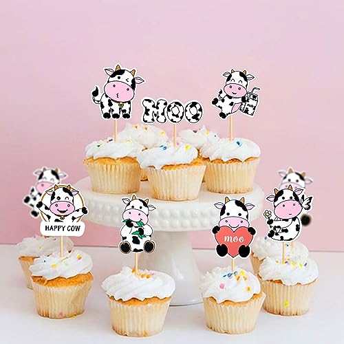 Keaziu 35 PCS Cow Cupcake Toppers Happy Cow Birthday Moo Cupcake Decorations for Cow Farm Animal Zoo Themed Kids Boy Girl Birthday Party Supplies Party Decor
