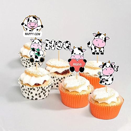 Keaziu 35 PCS Cow Cupcake Toppers Happy Cow Birthday Moo Cupcake Decorations for Cow Farm Animal Zoo Themed Kids Boy Girl Birthday Party Supplies Party Decor