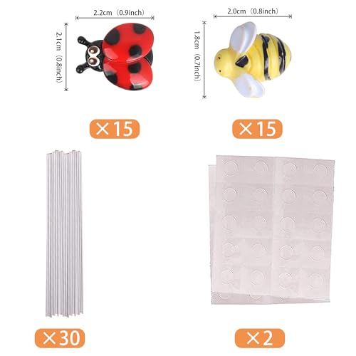 30 PCS Bumble Bee Cupcake Toppers Resin Little Figurine Ladybug Cupcake Picks for Bee Ladybug Theme Baby Shower Kids Boys Girls Birthday Party Cake Decorations Supplies