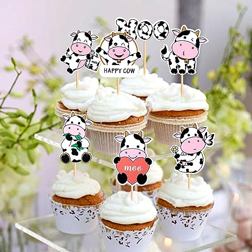 Keaziu 35 PCS Cow Cupcake Toppers Happy Cow Birthday Moo Cupcake Decorations for Cow Farm Animal Zoo Themed Kids Boy Girl Birthday Party Supplies Party Decor