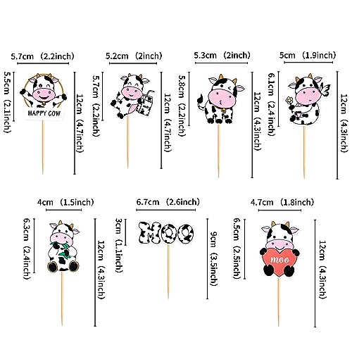 Keaziu 35 PCS Cow Cupcake Toppers Happy Cow Birthday Moo Cupcake Decorations for Cow Farm Animal Zoo Themed Kids Boy Girl Birthday Party Supplies Party Decor