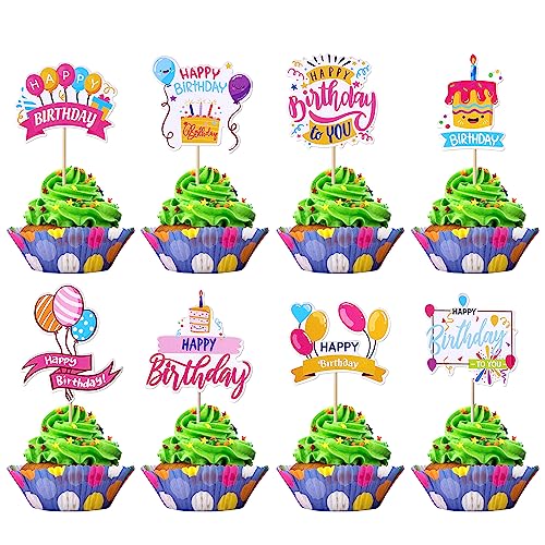 Rsstarxi 40 Pack Happy Birthday Cupcake Toppers Birthday Cupcake Picks Decorations for Baby Shower Boys Girls Birthday Party Cake Decorations Supplies