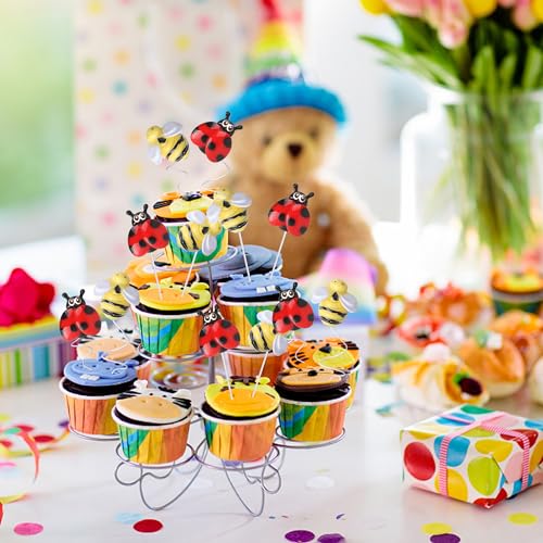 30 PCS Bumble Bee Cupcake Toppers Resin Little Figurine Ladybug Cupcake Picks for Bee Ladybug Theme Baby Shower Kids Boys Girls Birthday Party Cake Decorations Supplies