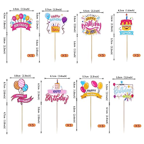 Rsstarxi 40 Pack Happy Birthday Cupcake Toppers Birthday Cupcake Picks Decorations for Baby Shower Boys Girls Birthday Party Cake Decorations Supplies