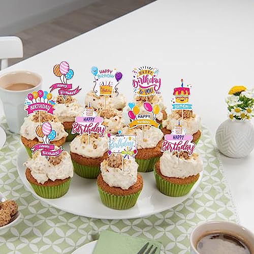 Rsstarxi 40 Pack Happy Birthday Cupcake Toppers Birthday Cupcake Picks Decorations for Baby Shower Boys Girls Birthday Party Cake Decorations Supplies