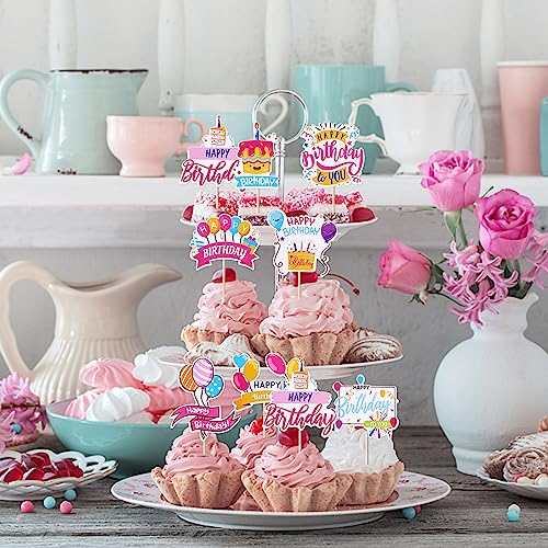 Rsstarxi 40 Pack Happy Birthday Cupcake Toppers Birthday Cupcake Picks Decorations for Baby Shower Boys Girls Birthday Party Cake Decorations Supplies