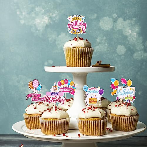 Rsstarxi 40 Pack Happy Birthday Cupcake Toppers Birthday Cupcake Picks Decorations for Baby Shower Boys Girls Birthday Party Cake Decorations Supplies