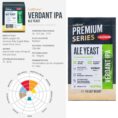 LalBrew Verdant IPA Brewing Yeast (2 Pack) - Make Beer at Home - 11 g Sachets - Saccharomyces cerevisiae - Sold by CAPYBARA Distributors Inc.