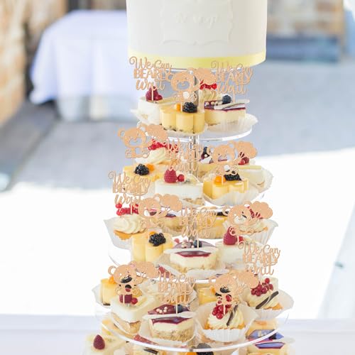 24 PCS We Can Bearly Wait Cupcake Toppers Glitter Balloon Bear Cupcake Picks Baby Shower Cake Decorations for Gender Reveal Theme Baby Shower Kids Birthday Party Supplies Champage Gold