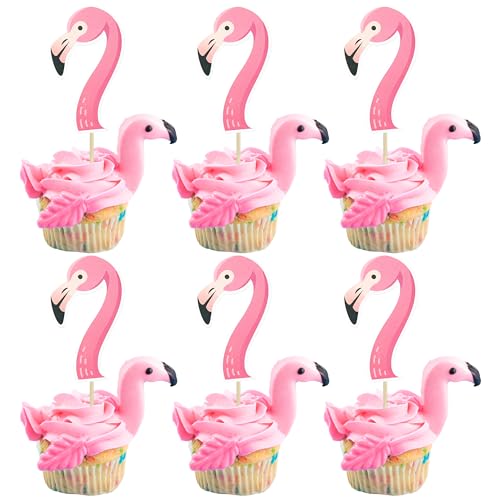 Gyufise 36Pcs Flamingo Cupcake Toppers Tropical Cupcake Toppers Aloha Summer Cake Topper Decorations for Luau Hawaiian Theme Baby Shower Flamingo Birthday Party Supplies