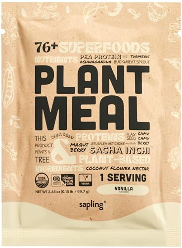 Plant Meal Replacement Shake - Vanilla - 25g of Plant Based Vegan Protein Powder, 76+ Organic Superfoods, Vitamins & Minerals, Mushrooms, Super Greens, Digestive Enzymes & Probiotics - 1 Serving
