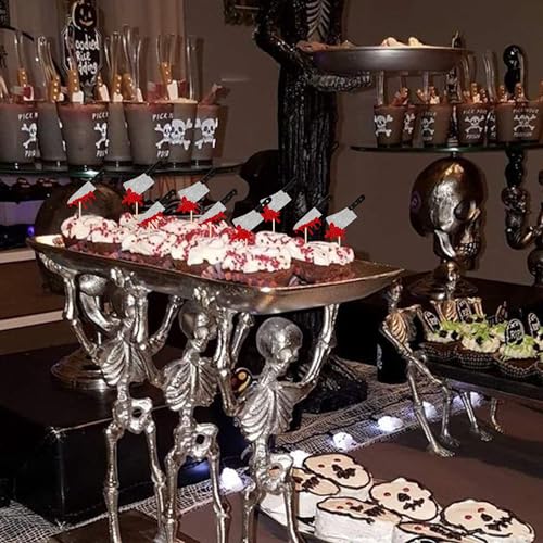 24 PCS Horror Halloween Cupcake Toppers Glitter Scary Blood Knife Cupcake Picks for Halloween Theme Have a killer Birthday Party Cake Decorations Supplies