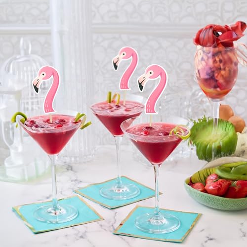 Gyufise 36Pcs Flamingo Cupcake Toppers Tropical Cupcake Toppers Aloha Summer Cake Topper Decorations for Luau Hawaiian Theme Baby Shower Flamingo Birthday Party Supplies