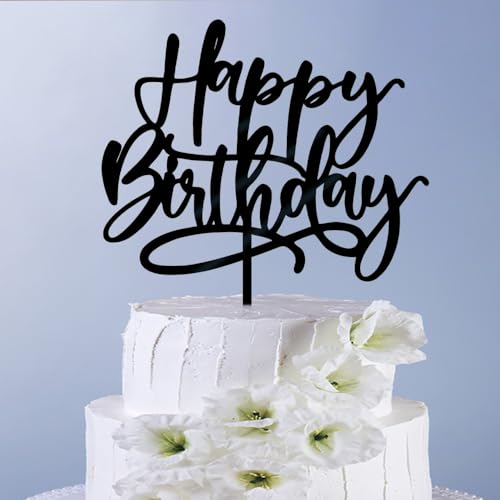 bejotaa Glitter Acrylic Double Sided Black Happy Birthday Cake Topper, Anniversary Celebration Party Decoration, Birthday Cake Party Decoration Supplies (Black acrylic)