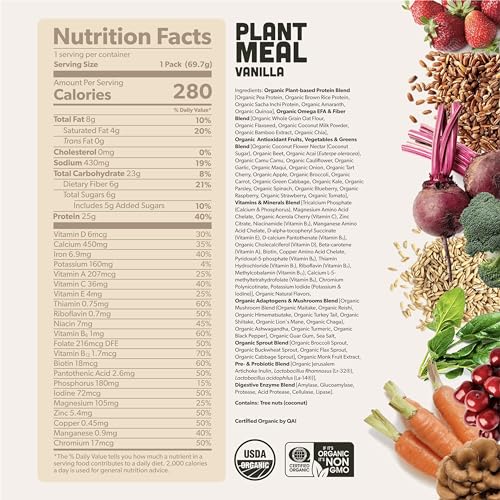 Plant Meal Replacement Shake - Vanilla - 25g of Plant Based Vegan Protein Powder, 76+ Organic Superfoods, Vitamins & Minerals, Mushrooms, Super Greens, Digestive Enzymes & Probiotics - 1 Serving