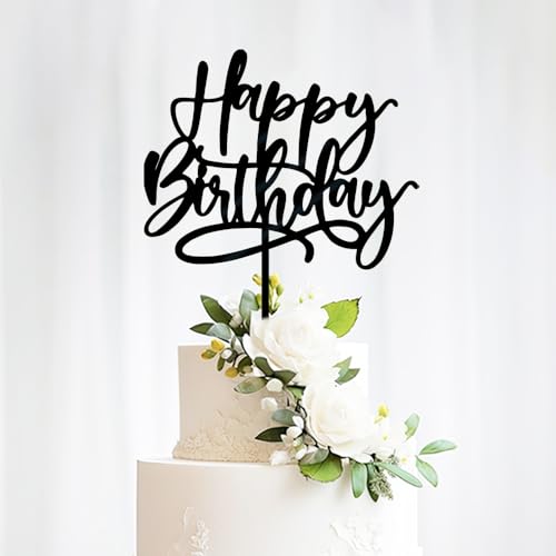 bejotaa Glitter Acrylic Double Sided Black Happy Birthday Cake Topper, Anniversary Celebration Party Decoration, Birthday Cake Party Decoration Supplies (Black acrylic)