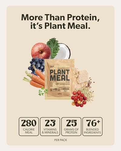 Plant Meal Replacement Shake - Vanilla - 25g of Plant Based Vegan Protein Powder, 76+ Organic Superfoods, Vitamins & Minerals, Mushrooms, Super Greens, Digestive Enzymes & Probiotics - 1 Serving