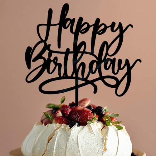 bejotaa Glitter Acrylic Double Sided Black Happy Birthday Cake Topper, Anniversary Celebration Party Decoration, Birthday Cake Party Decoration Supplies (Black acrylic)