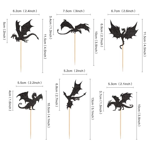 Ercadio 24 Pack Dragon Cupcake Toppers Black Glitter Dragon Cake Picks Cool Dinosaur Cupcake Topper Dragon Cupcake Toppers Picks for Dragon Themed Party Kids Birthday Party Decor Supplies